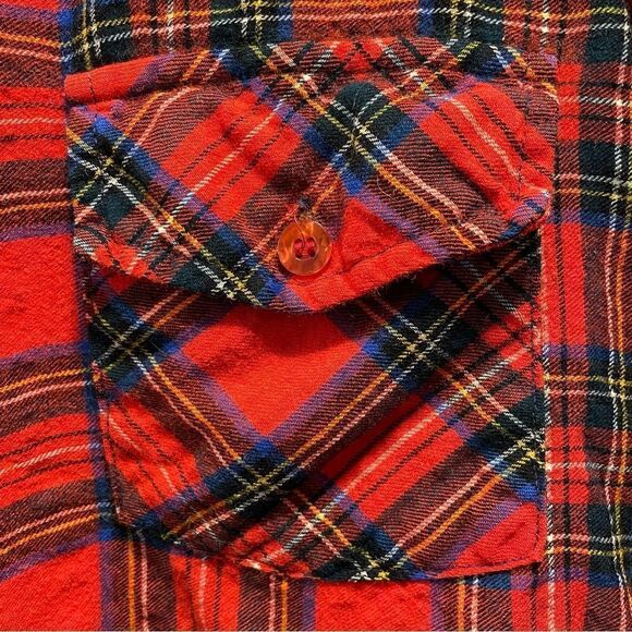 [M] Vintage Women’s Red Black & Yellow Plaid Pattern Casual Button Down Shirt - Picture 10 of 14
